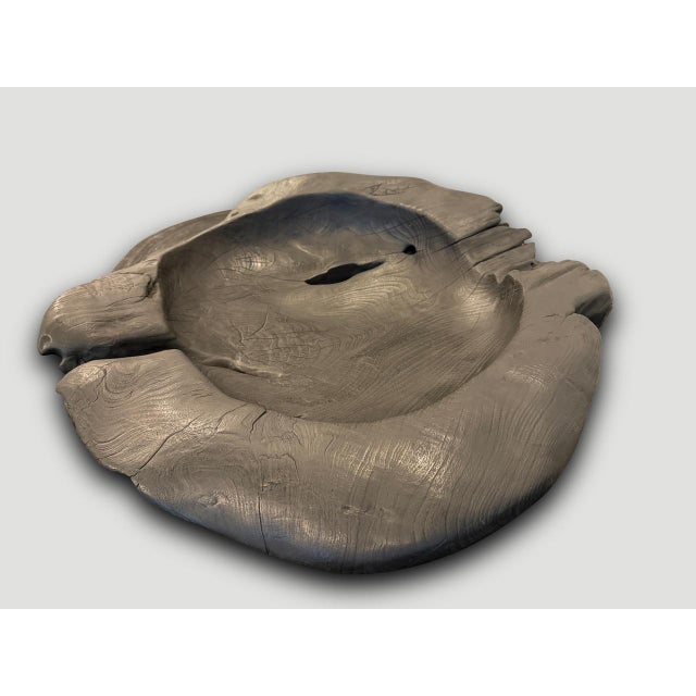 2010s Andrianna Shamaris Over Sized Charred Sculptural Teak Wood Vessel For Sale - Image 5 of 6