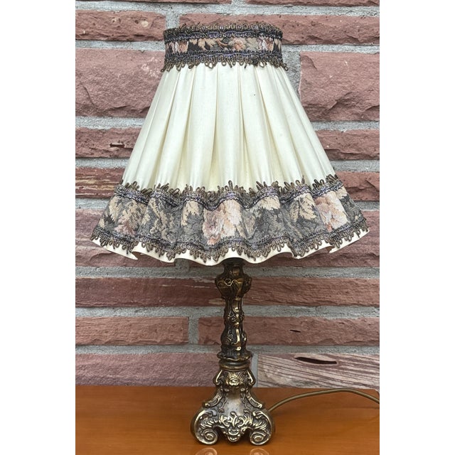 Traditional Vintage Empire Table Lamp in Brass with Fabric Shade, 1960s For Sale - Image 3 of 11