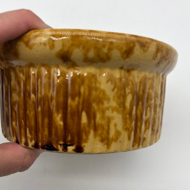 Late 19th Century Antique Brown Sponge Decorated Yellow Ware Cake Crock With a Lid, 1880’s For Sale - Image 5 of 12