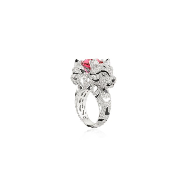 Panther Animal Statement Unisex Silver Ring With Chunky Zircon- Size 8 For Sale - Image 9 of 11