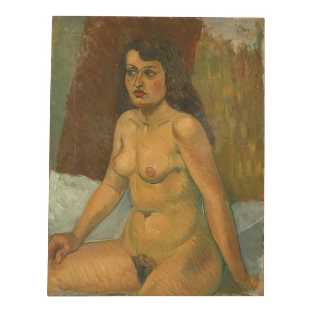 French Abstract Figurative Oil Painting of a Nude Women For Sale