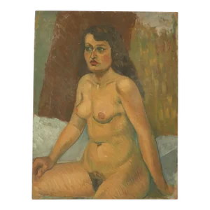 French Abstract Figurative Oil Painting of a Nude Women