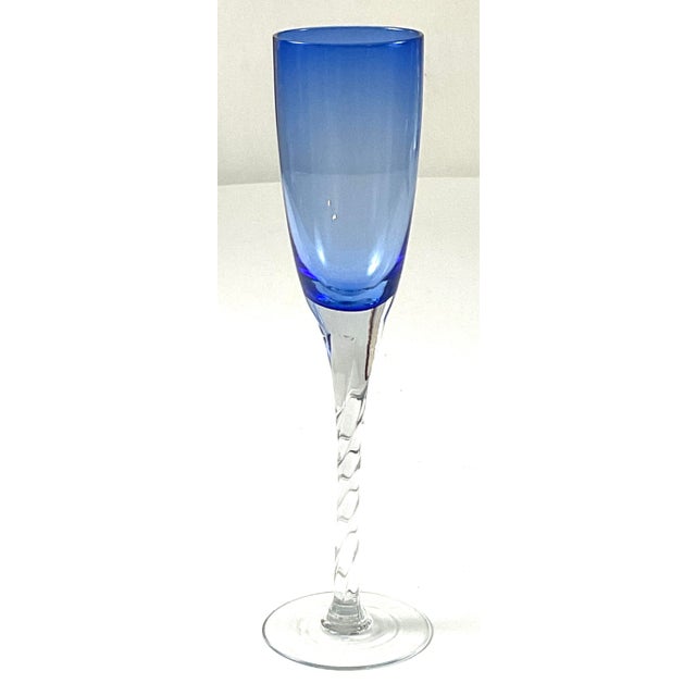Mid-Century Modern Hand Blown, Cobalt Blue, Twisted Stem, Champagne, Flutes – Set of Four For Sale - Image 3 of 5