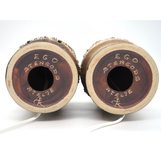 Brown Vintage Ceramic Table Lamps by Bruno Karlsson for Ego Stengods Ateljè, Sweden, 1970s, Set of 2 For Sale - Image 8 of 12