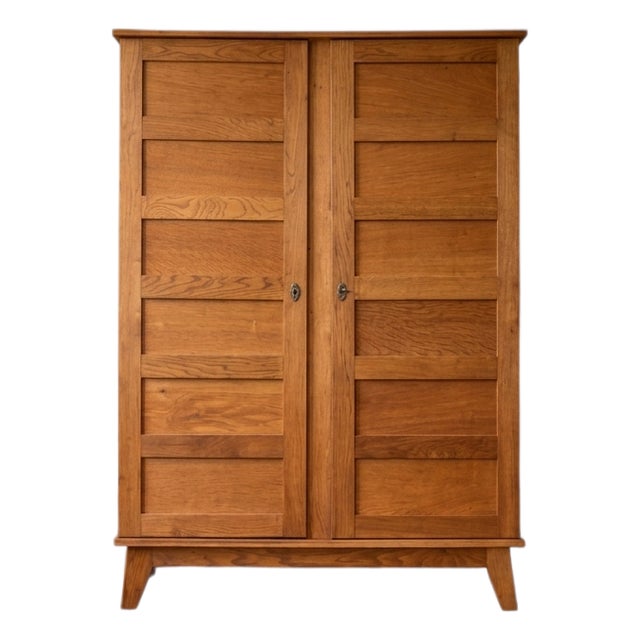 French Modernist Oak Armoire by René Gabriel, 1940s For Sale