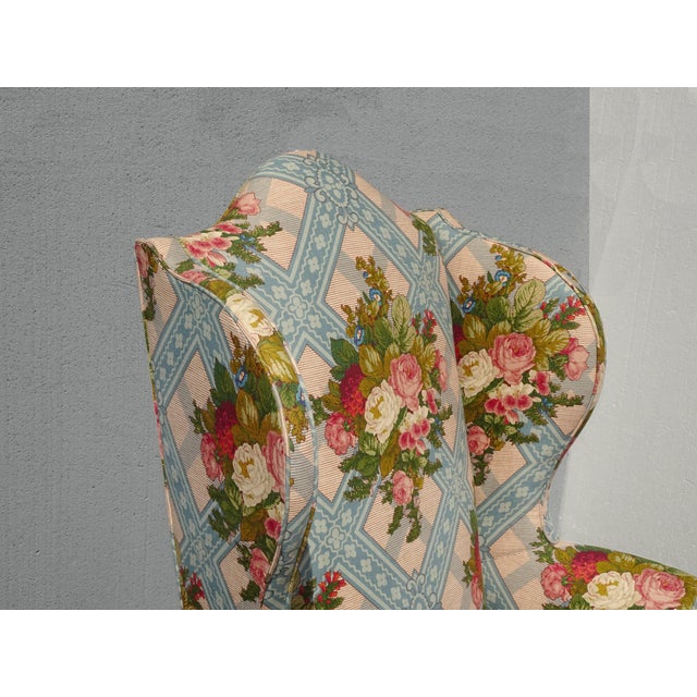 Vintage Hickory French Country Blue Plaid Floral Wingback Chair by Hickory Furn. For Sale In Los Angeles - Image 6 of 12