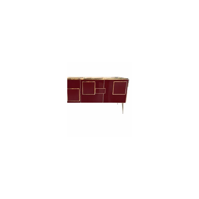 Gold Italian Four-Door Sideboard in Burgundy Glass and Brass from Justfurnituress SRL For Sale - Image 8 of 10