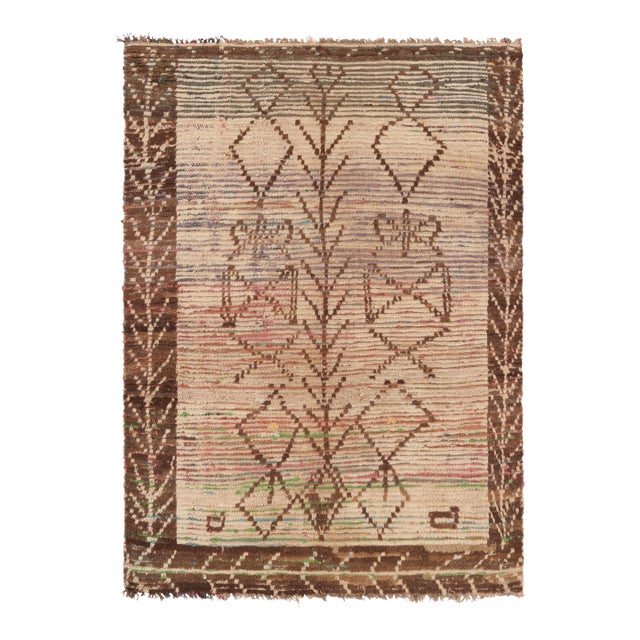 Vintage Moroccan Rug With Beige-Brown Geometric Patterns - Rug & Kilim For Sale