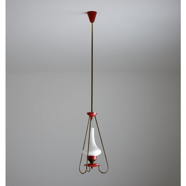 Metal Mid-Century Italian Pendant Lamp in Red Metal and Opaline Glass, 1950s For Sale - Image 7 of 7