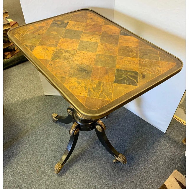 18th Century 18th Century Pedestal Side Table With Lapidary Painting and Gilt Accents For Sale - Image 5 of 11