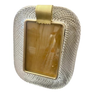 1990s Barovier Style Art Deco Clear Murano Glass Rectangular Picture Frame For Sale