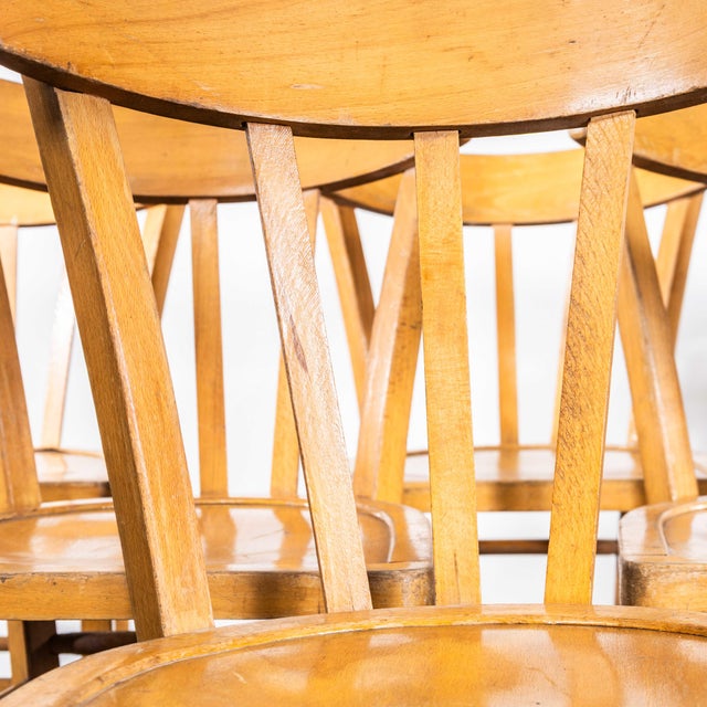 1950’s Luterma Blonde Farmhouse Dining Chairs With Grill Backs – Set Of Twelve. The process of steam bending beech to...