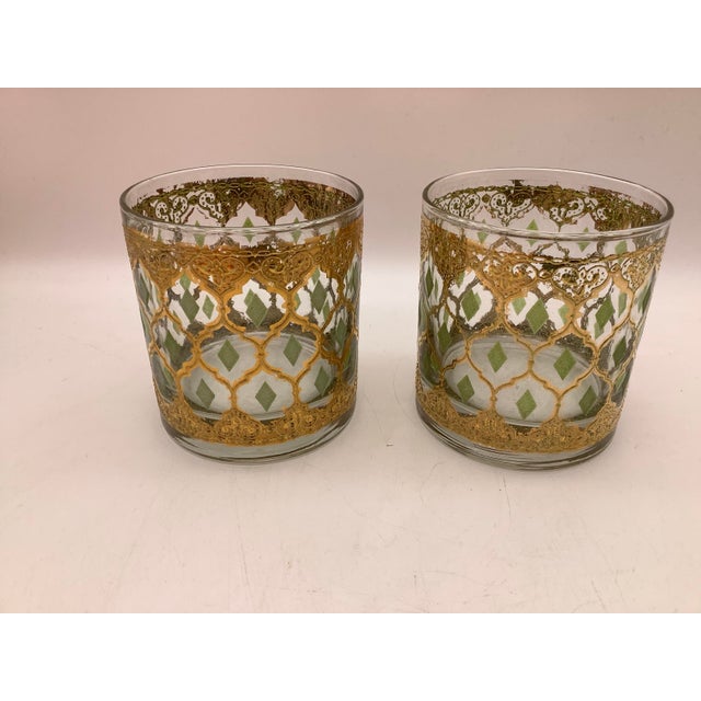 Culver Ltd. Mid 20th Century Culver Valencia 22kt Gold and Green Diamond Cocktail Glass Set of 2 For Sale - Image 4 of 12