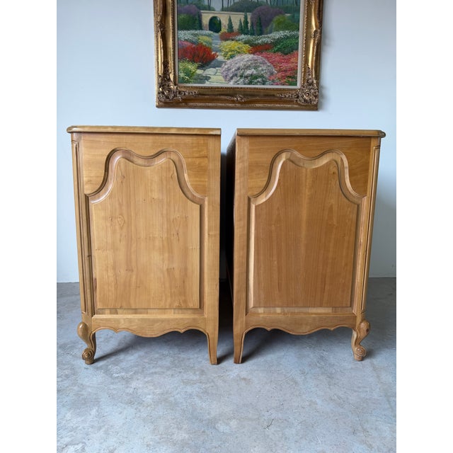 Tall Vintage French Provincial Carved Cherry Wood Three-Drawer Chest – A Pair For Sale - Image 9 of 12