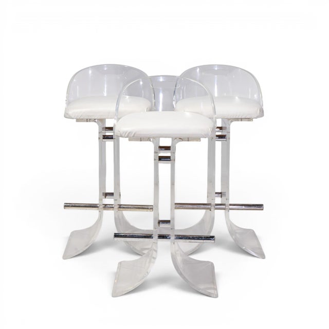 Charles Hollis Jones for Hill Manufacturing Mid Century Lucite Barstools - Set of 3 Each barstool measures: 17.5 wide x...