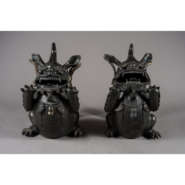 Pair Antique Chinese Bronze Foo Dog Shishi Incense Burners Qing Republic For Sale - Image 9 of 9