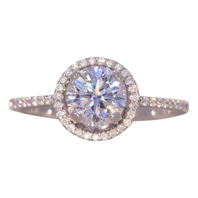 The Champ: Halo Set Natural Diamond Engagement Ring in White Gold For Sale