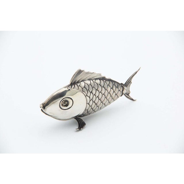 Silver Fish-Shaped Toothpick Holder, in Good conditions. Designed 1920 to 1949