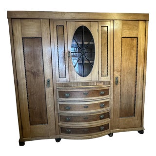 Art Deco Wooden Cabinet with Oval Glass Window and Drawers, 1930s For Sale