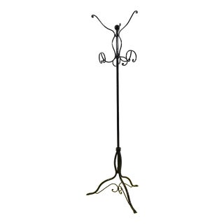 Black Wrought Iron Floor Coat Rack with Scrolls For Sale