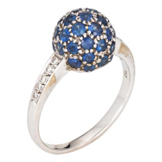 Sapphire Diamond Orb Stacking Ring Sz 7 18k White Gold Band Estate Fine Jewelry For Sale