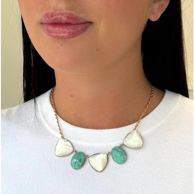 Turquoise Pearl Pyramid Necklace For Sale - Image 4 of 4