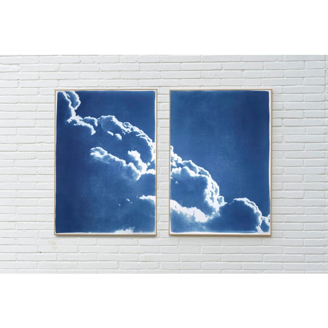 "Floating Clouds Diptych" Contemporary Handmade Cyanotype Print by Kind of Cyan - Set of 2 For Sale - Image 4 of 10
