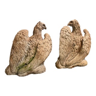 Late 20th Century Pair of Large Carved Stone Eagle Garden Statues For Sale