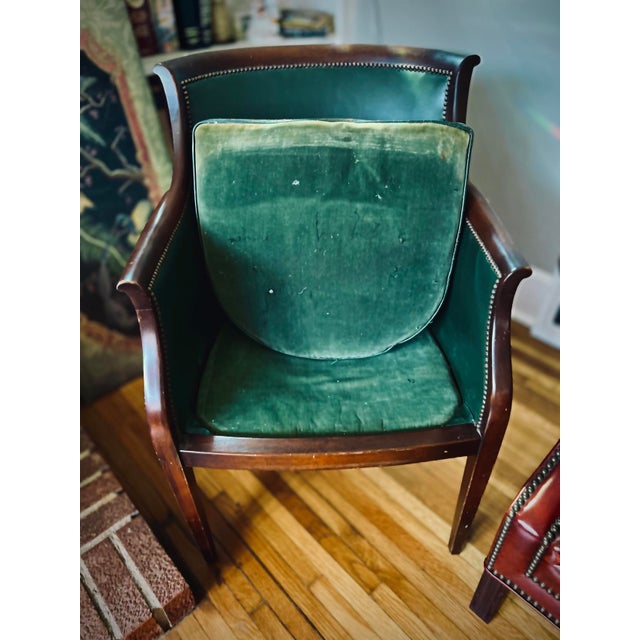 Midcentury Green Leather Club Chair With Nailhead Trim in the Style of Hickory Chair For Sale - Image 9 of 14