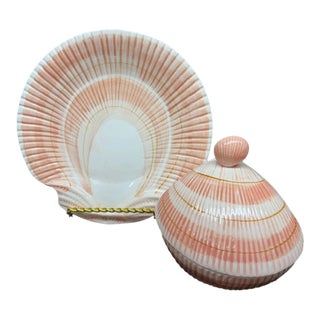 Vintage Mid-Century Modern Fitz and Floyd "Coquille" ~ Shell Shape Plate & Shell Bowl For Sale