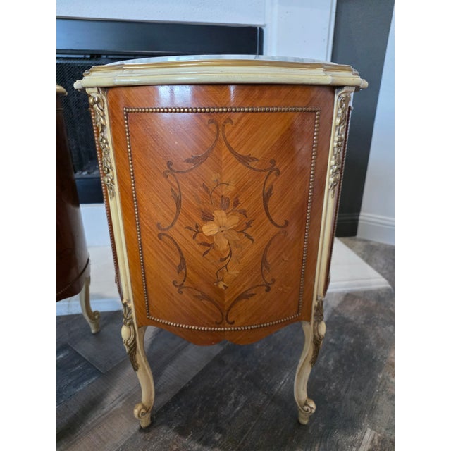 Antique Pair of Louis XV Marble-Top French Commodes / Nightstands For Sale - Image 13 of 13