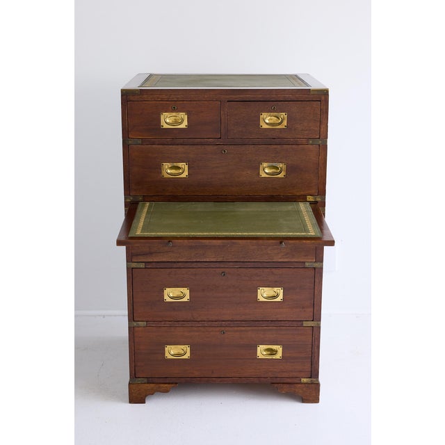 English Campaign Chest & Secretary in Mahogany With Brass Fittings For Sale - Image 4 of 18