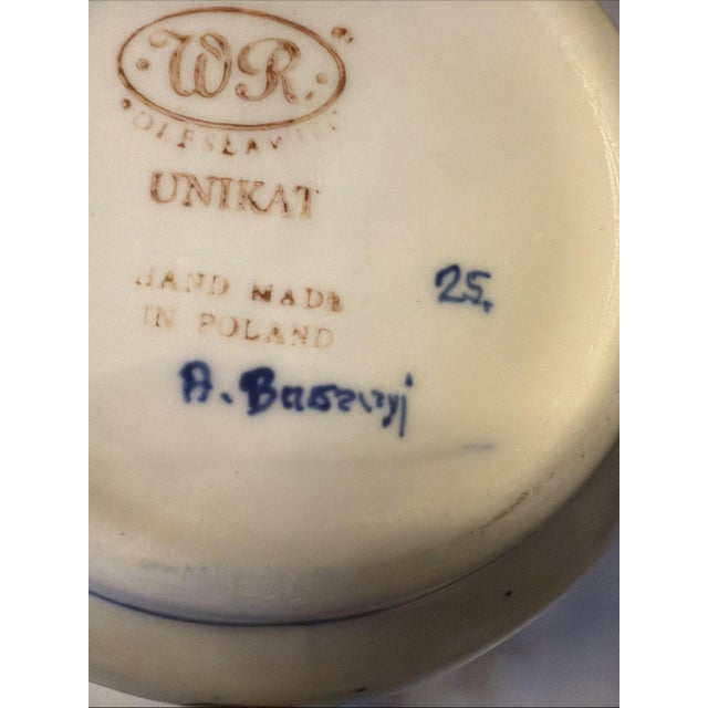 Ceramic 1990s W.R. Ceramika Unikat "Strawberies and Blossoms" Polish Pottery Pitcher - Signed For Sale - Image 7 of 8