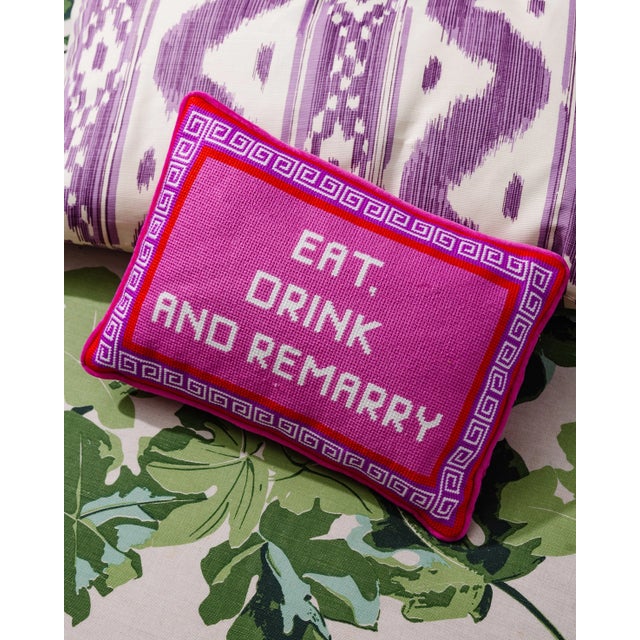 Modern Eat, Drink, Remarry Needlepoint Pillow For Sale - Image 3 of 4