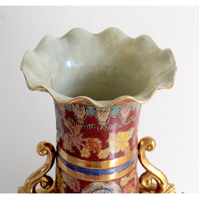 Monumental 50.5" Chinese Export Royal Satsuma-Style Palace Floor Vase With Wooden Stand For Sale In Naples, FL - Image 6 of 18