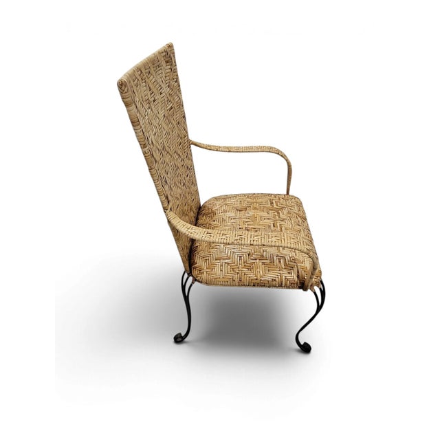 Black Late 20th Century French Bistro Style Wrought Iron & Maze-Woven Rattan Dining Suite, 5 Pc Set For Sale - Image 8 of 18