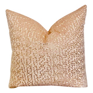 Pastel Pink and Gold Lurex Custom Luxury Embroidered Pillow For Sale