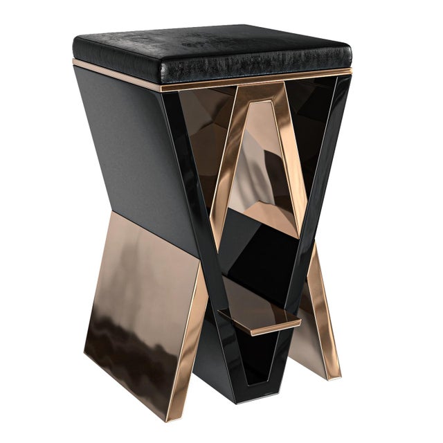 Not Yet Made - Made To Order "Maschera" Barstool With Bronze and Stainless Steel, Hand Crafted For Sale - Image 5 of 8