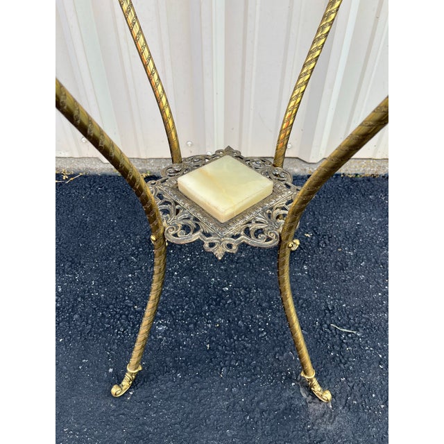 Brass Antique Two-Tier Art Nouveau Brass and Onyx Planter Stand With Gallery For Sale - Image 8 of 12