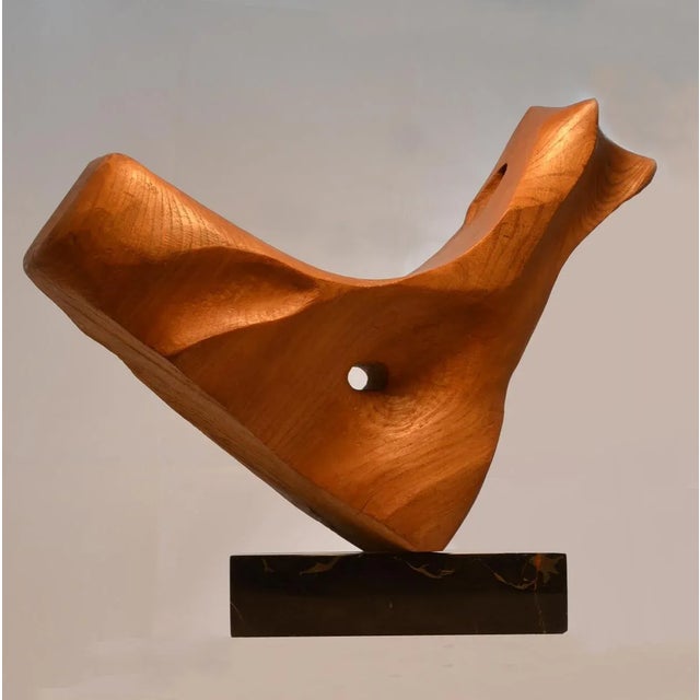 1970s Hand-Crafted Oak and Marble Sculpture from E. Robson, 1970s For Sale - Image 5 of 7