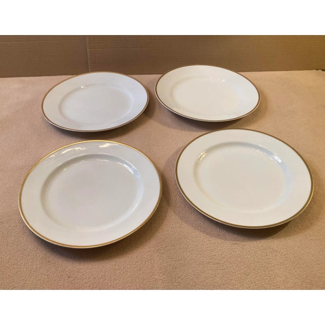 Beautiful white porcelain luncheon plates 2 Limog with 14kt gold painted edge 2 Nippon “Goldena” pattern gold painted edge