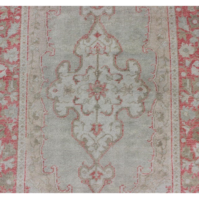 Textile Vintage Turkish Oushak Rug With Soft Gray Field and Rose-Red Floral 3'6 X 6'3 For Sale - Image 7 of 10
