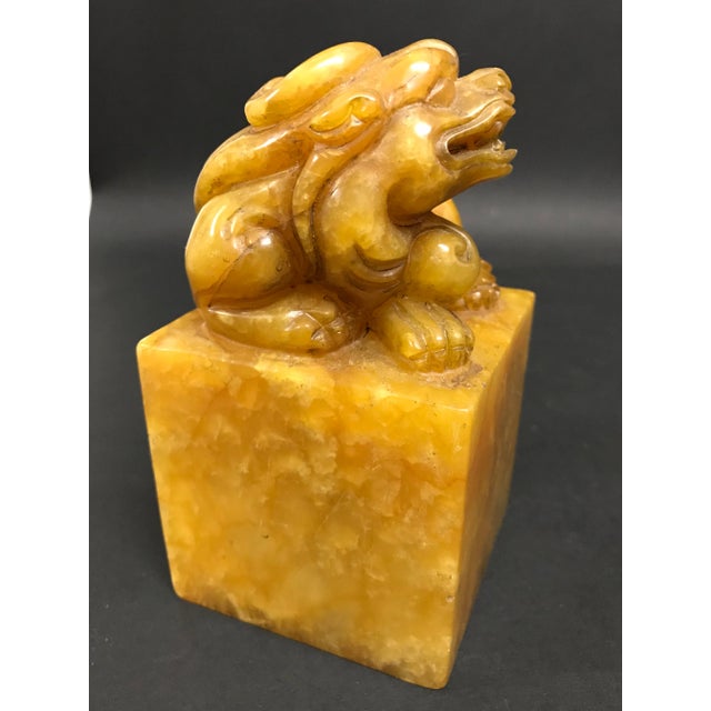 Stone Vintage Chinese Art Carved Soapstone Seal/Stamp With Foo Dog Sculpture For Sale - Image 7 of 11