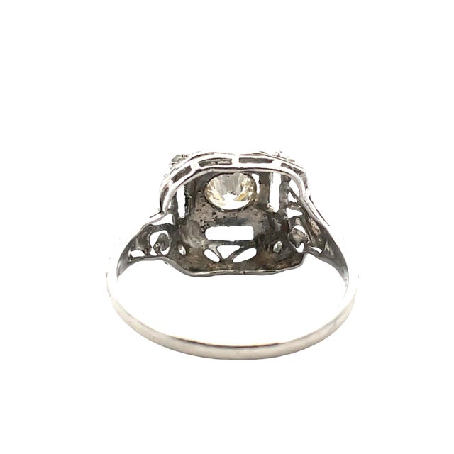Mid 20th Century Platinum Art Deco Old European Cut Diamond Filigree Ring, Size 6.25 For Sale - Image 4 of 10