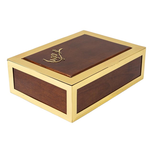 Big Art Deco Jewelry Box in Brass and Wood, 1920s For Sale