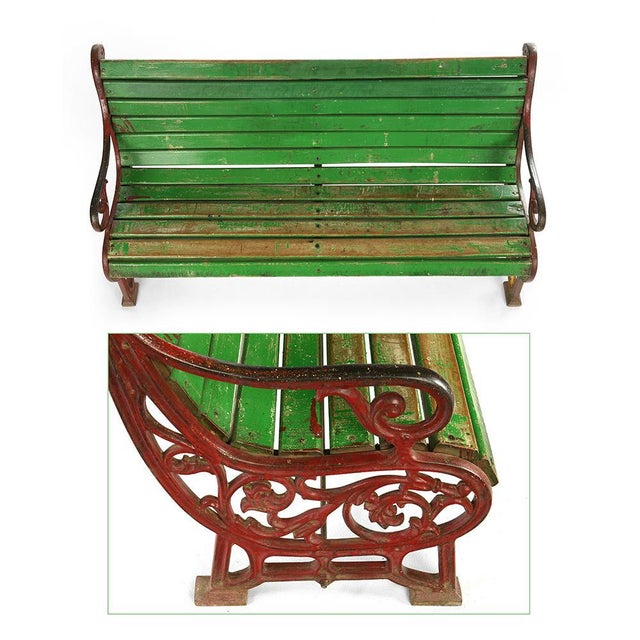 Bench in Wood and Cast Iron with Green Patina, 1940s For Sale - Image 3 of 6