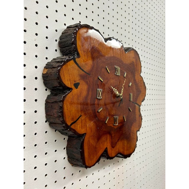 Mid Century Modern Live Edge Wall Clock With Brass Hardware For Sale In Philadelphia - Image 6 of 6