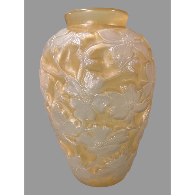 Mid 20th Century Vintage Antique Phoenix Consolidated Floral Embossed Art Glass 10.5" Vase For Sale - Image 5 of 6