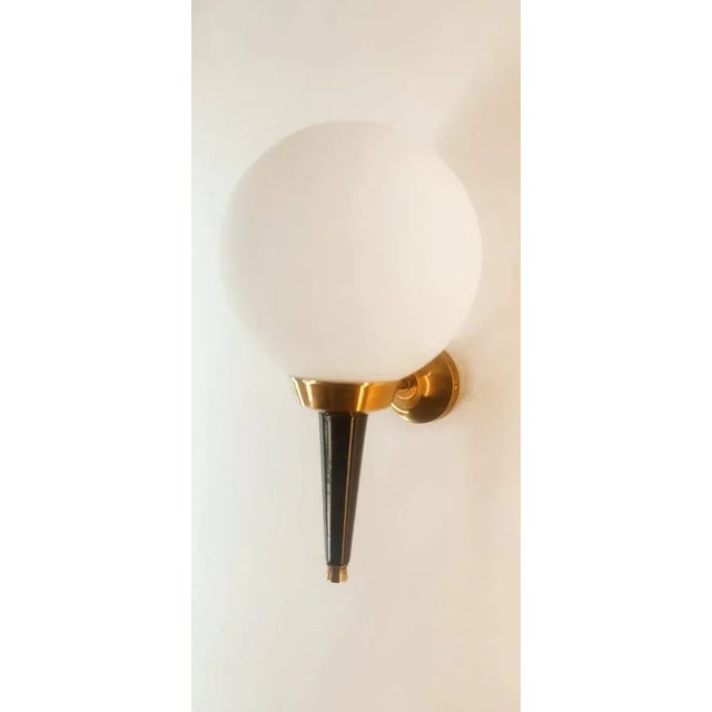 Stilnovo Gold and Black Wall Light with White Sphere from Stilnovo For Sale - Image 4 of 7