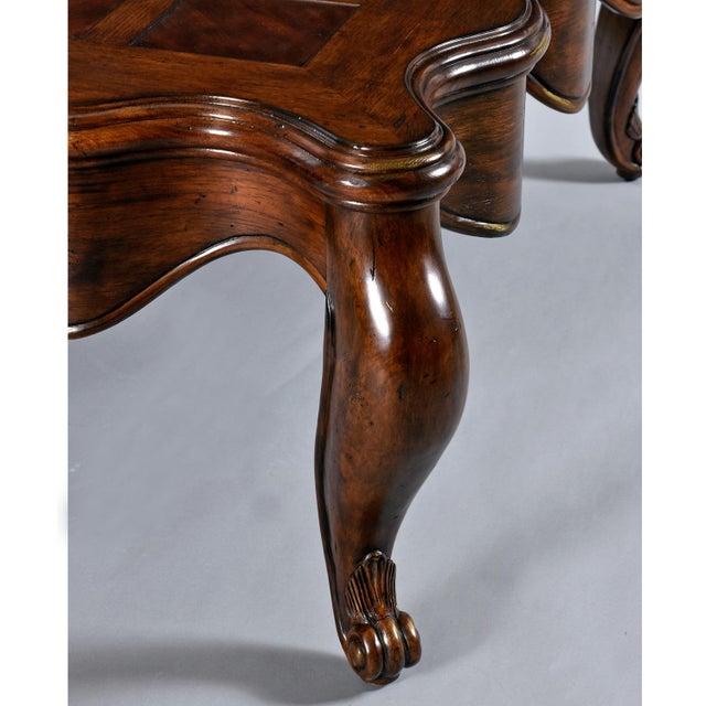 Marge Carson 57 Inch Square Regency Coffee Table Parquet Scalloped Edge Cabriole Legs For Sale - Image 9 of 13